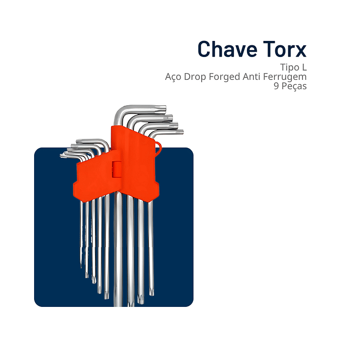 Chave Torx Tipo L Médio PRO Aço DF Anti Ferrugem Jogo Kit 9 pçs