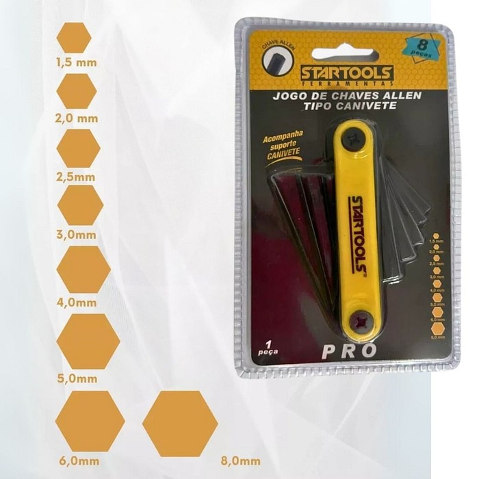 Jogo Chaves Allen Tipo Canivete 8 Peças 1,5 a 8mm Aço Carbono