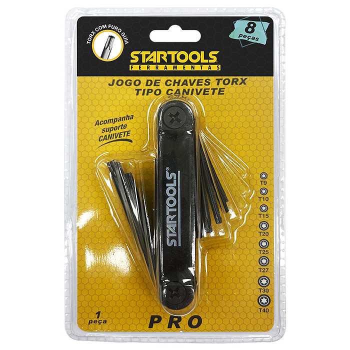 Jogo Chaves Torx Tipo Canivete 8 Peças T9 a T40 Aço Carbono