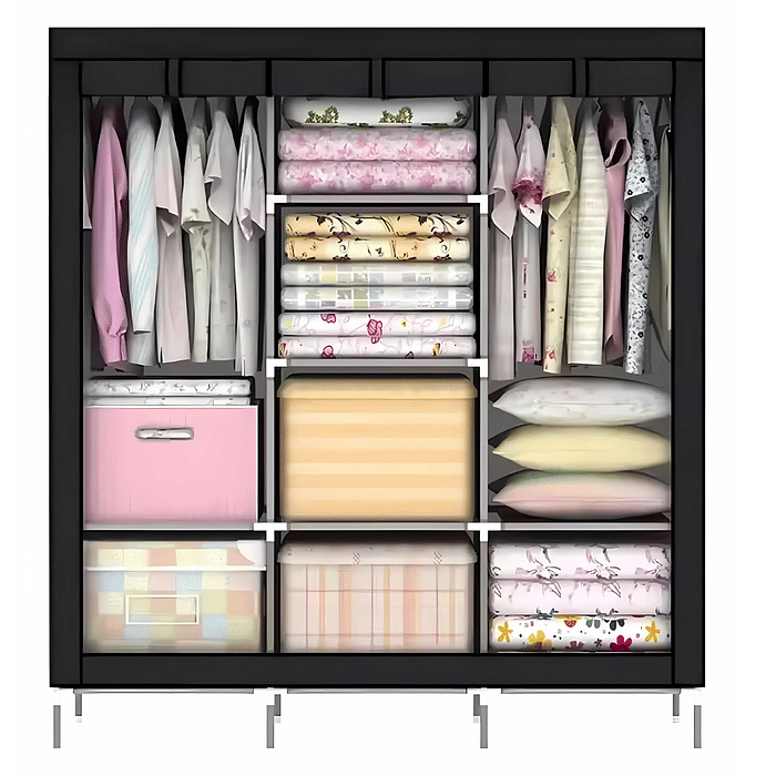 Guarda Roupa Dobrável Portátil Armário Organizador 3 Portas