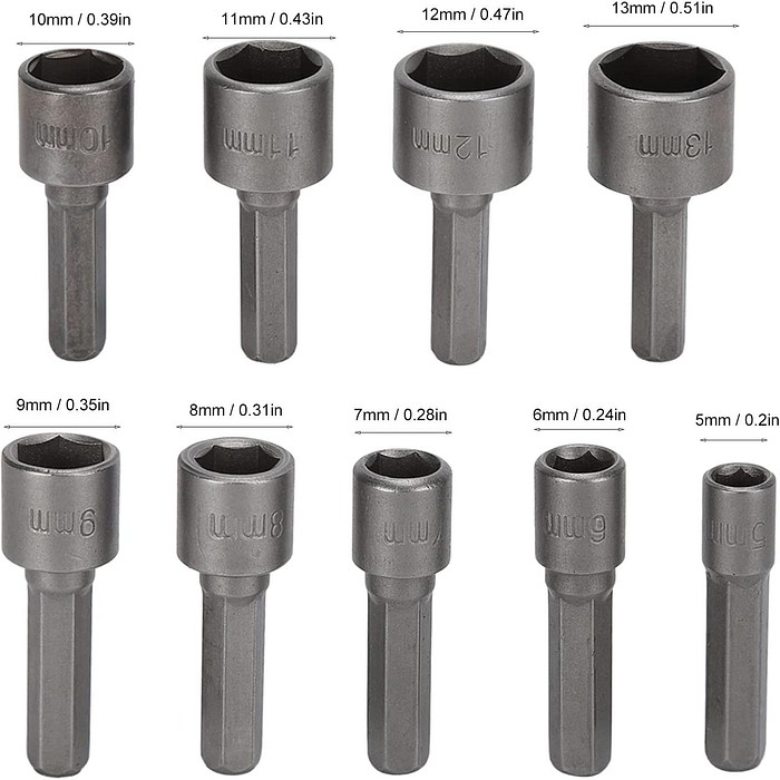 Jogo de Soquetes Canhão 9 Peças 5 a 13mm Aço Carbono Encaixe 1/4"