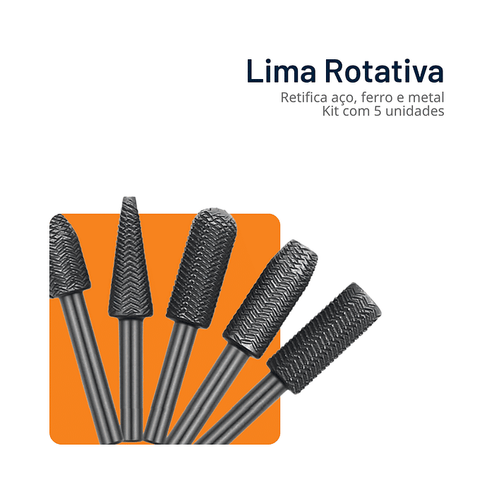 Lima Rotativa Fresa Pro Retifica Aço Ferro Metal - 1/4 - Kit 5pçs
