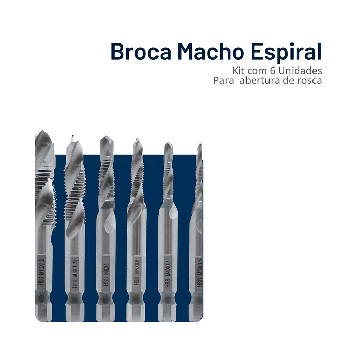 KIT DE BROCA MACHO ESPIRAL PARA ABERTURA DE ROSCA 6PCS