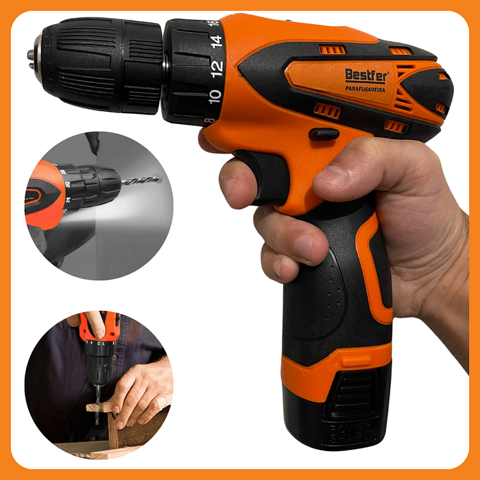 Parafusadeira e Furadeira Bivolt com Bateria Sem Fio Led