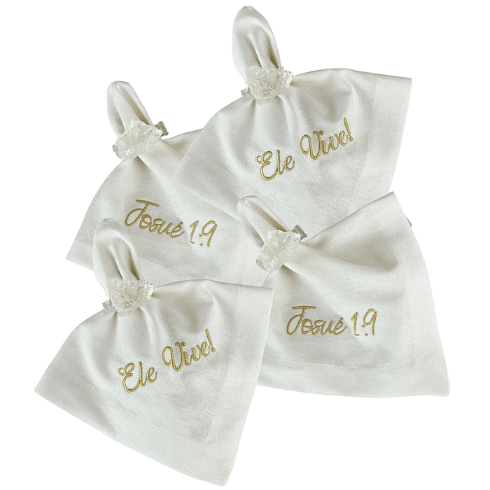 Guardanapos Branco Bordado c/ Mensagens de Fé - 4 Unidades