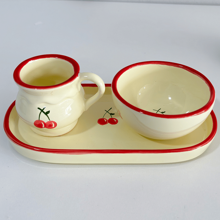 Cj Bandeja, Xícara e Bowl Cereja