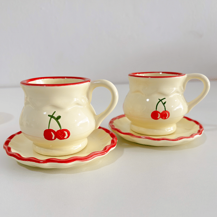 Cj 2 Xícaras e Pires Cereja