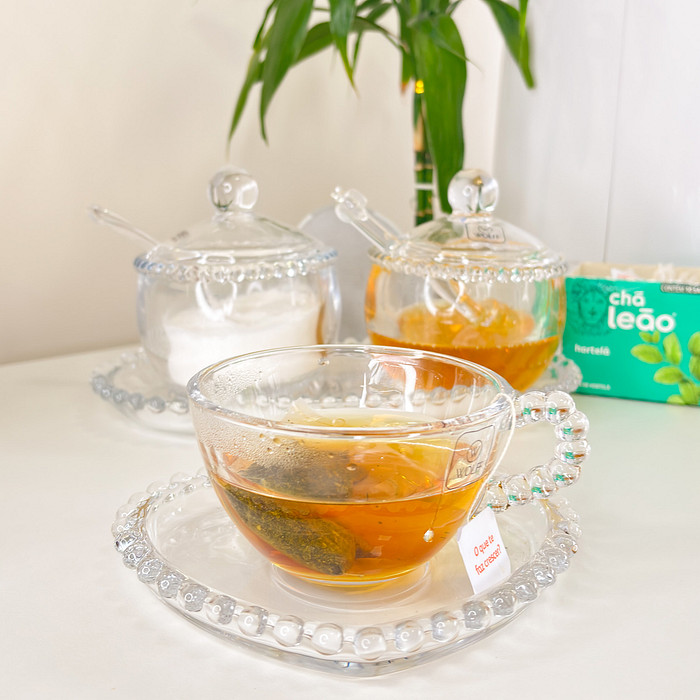 Cj 4 Xícaras de Chá c/ Pires Cristal Pearl