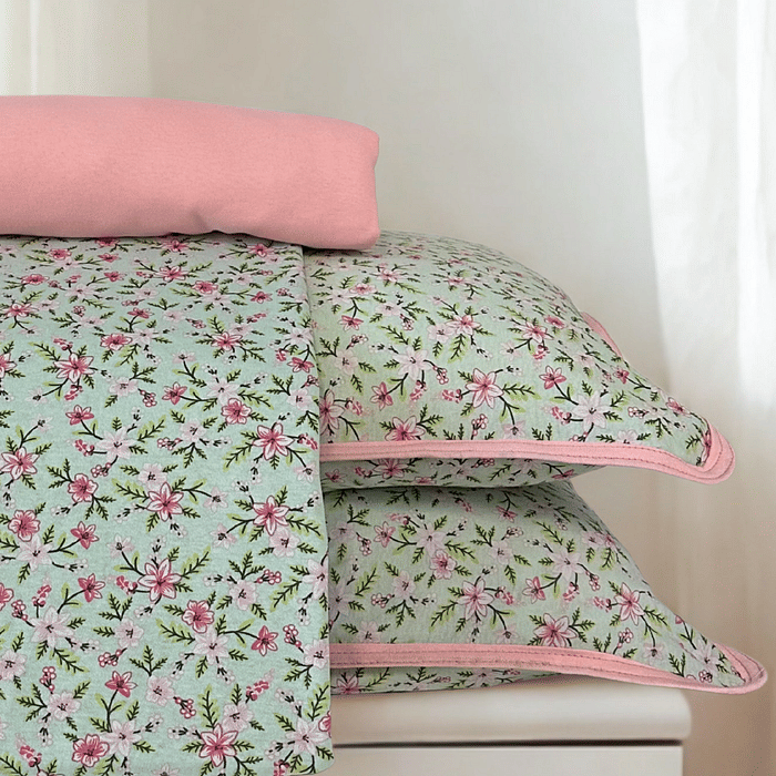 Jogo Duplo Malha Prime 4pc Casal Rosa