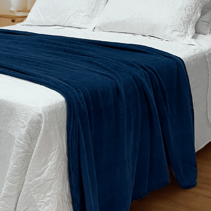Manta Plush Solteiro Lisa 150x200 Azul Marinho