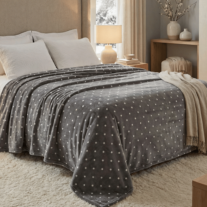 Manta Flannel Petit Poa Queen 220x240 Cinza