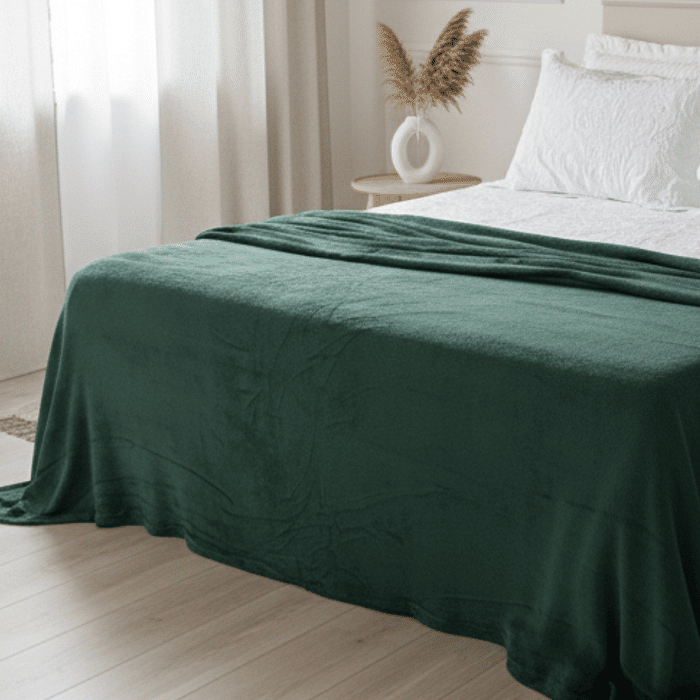 Manta Plush Queen Liso 220x240 Musgo