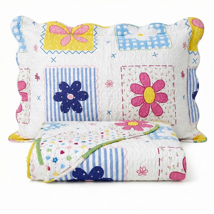 Kit Colcha Boutis Solteiro Flores