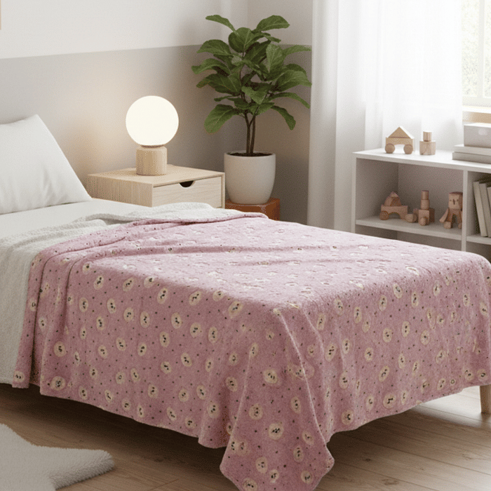 Manta Flannel Solteiro Brilha no Escuro 150x200 Urso Rosa