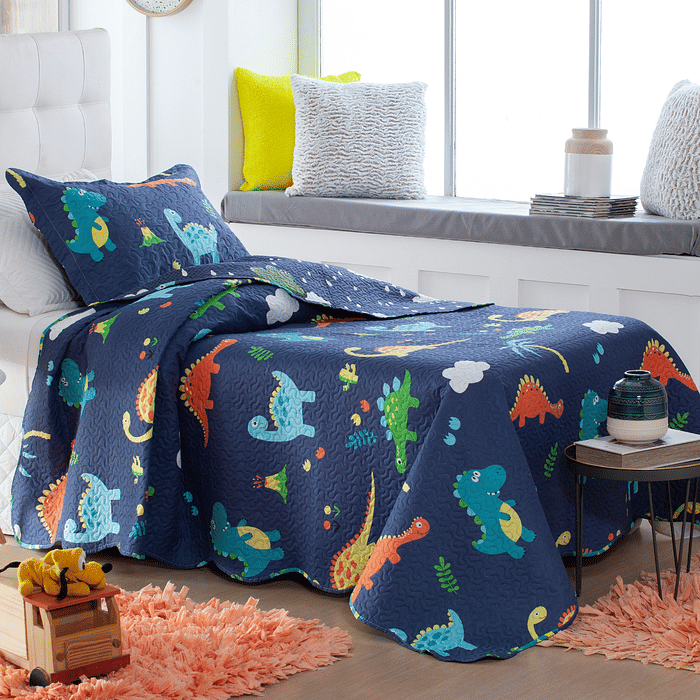 Kit Colcha Boutis Solteiro Dinossauro