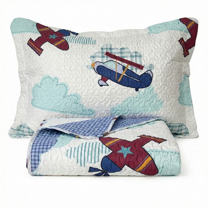 Kit Colcha Boutis Solteiro Avião