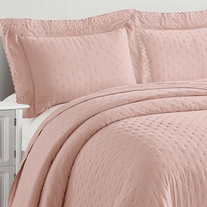 Kit Cobreleito Bordado Casal Rosê