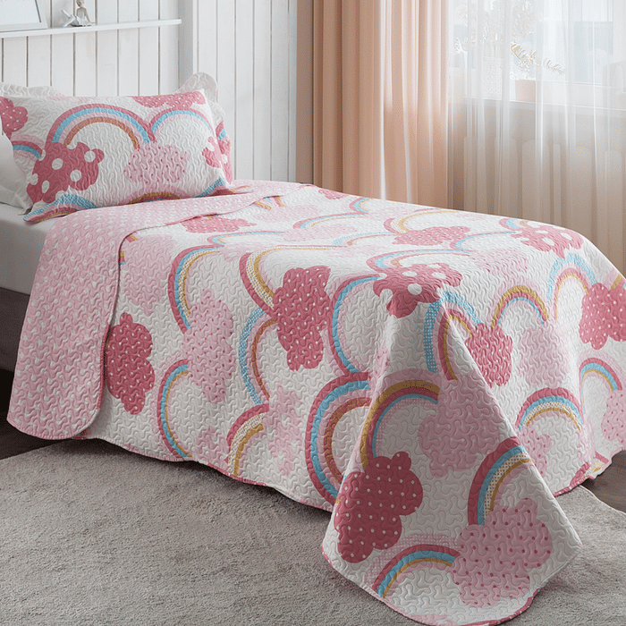 Kit Colcha Boutis Solteiro Arco Iris