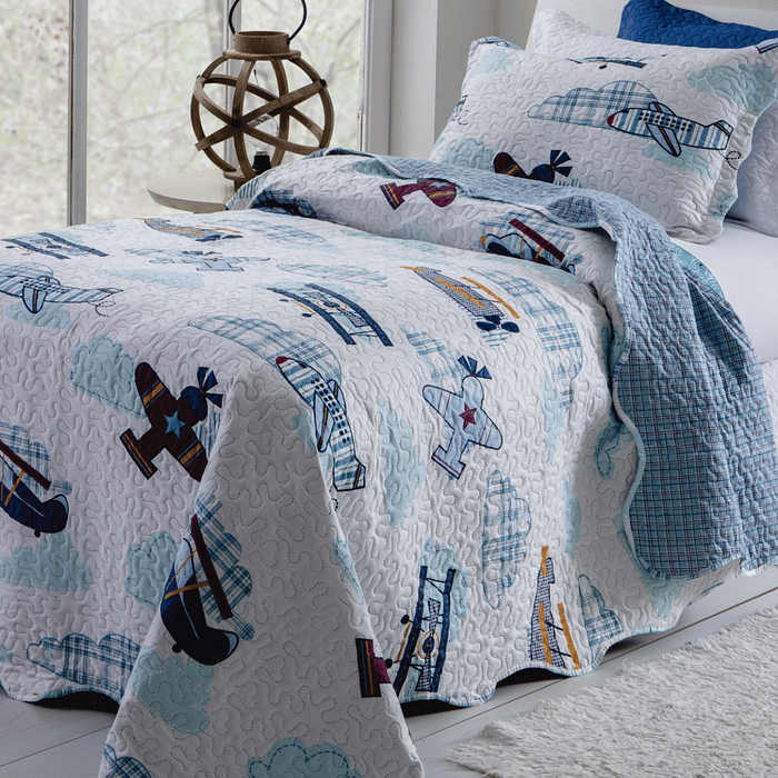 Kit Colcha Boutis Solteiro Avião