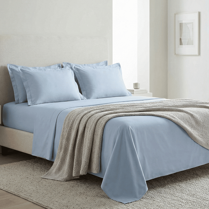 Jogo Duplo Percal 200fios 100% Algodao Casal 4pcs Azul