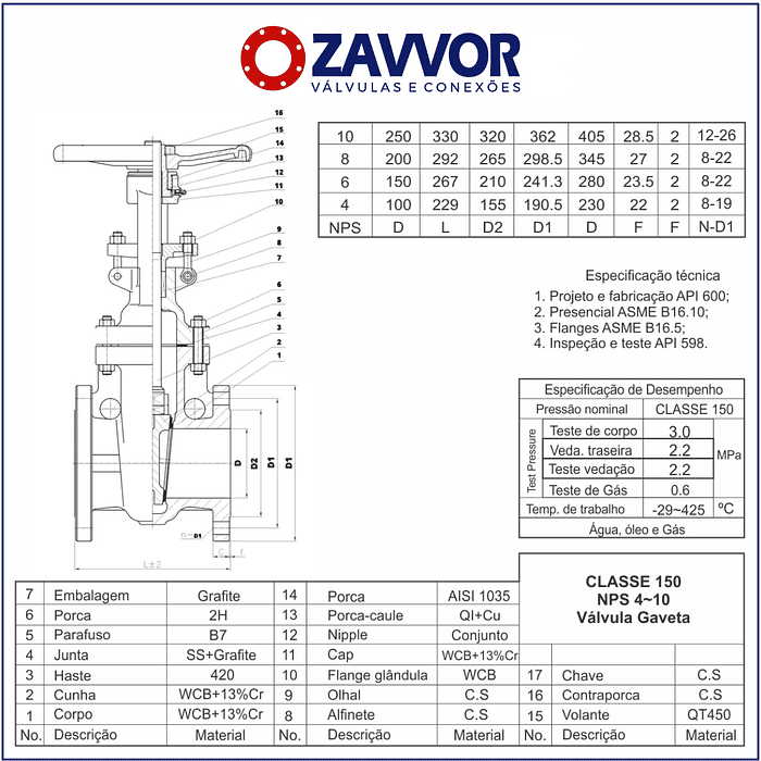 VALVULA GAVETA CORPO WCB HASTE ASCENDENTE EXTREM FLANGE ANSI 150LBS
