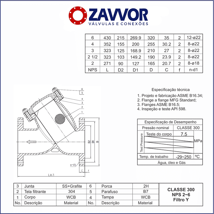 FILTRO Y WCB FLANGE ANSI 300LBS B16.5