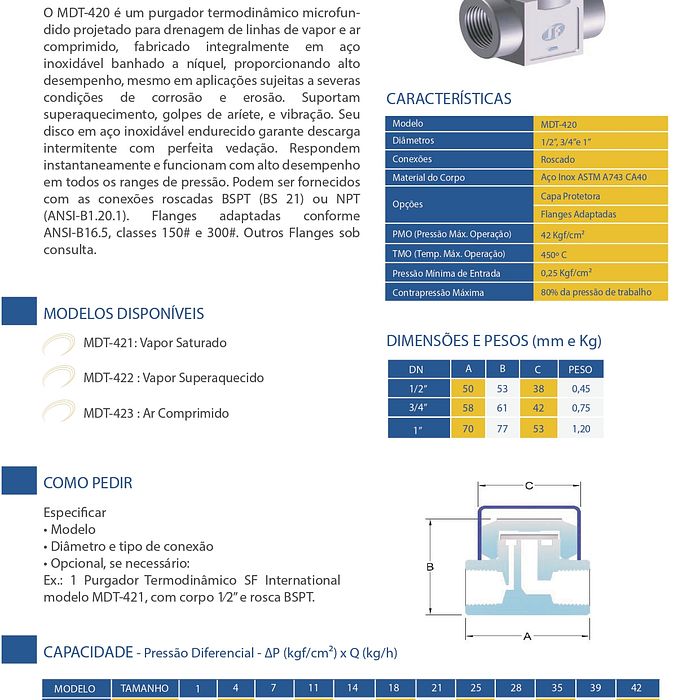 PURGADOR TERMODINAMICO P/ VAPOR MOD MDT 421 S/ FILTRO BSP