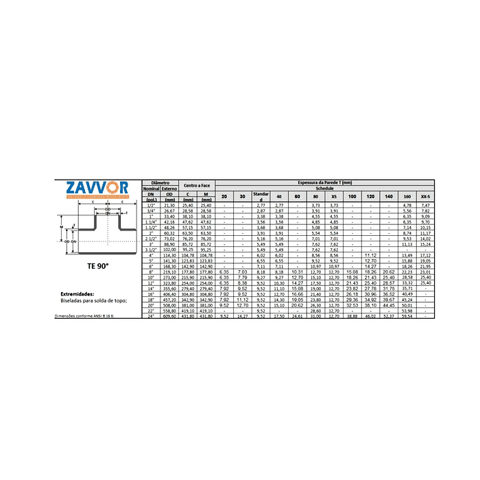 TEE 90º ACO CARBONO SCH 40