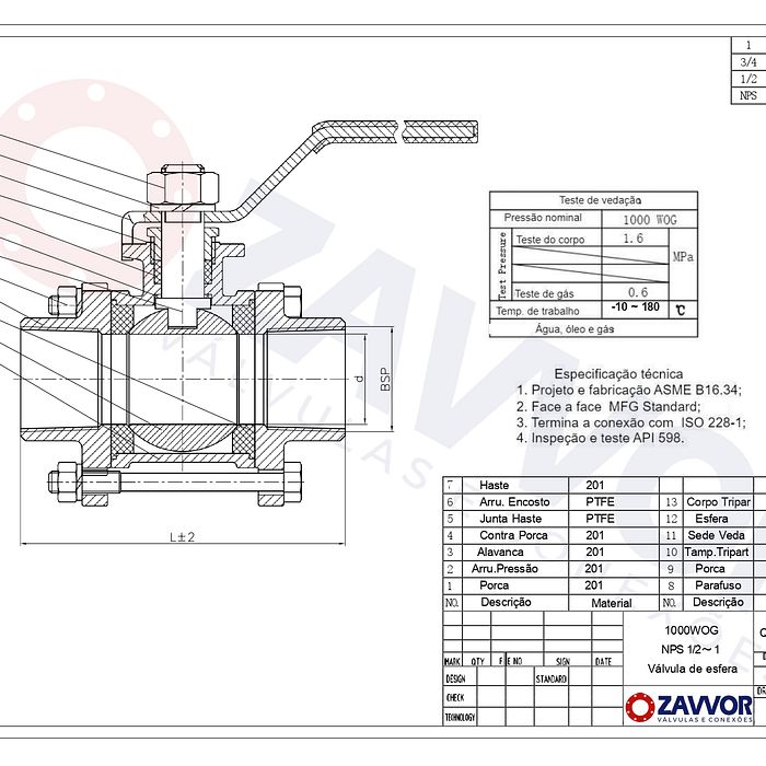 VALVULA ESFERA TRIPARTIDA WCB PP T.R. BSP