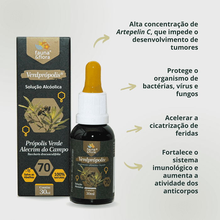 VERDPRÓPOLIS SOLUÇÃO ALCÓOLICA 70% 30ML FAUNA E FLORA