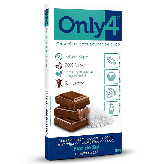 CHOCOLATE 70% COM AÇUCAR DE COCO E FLOR DE SAL ONLY4 70G