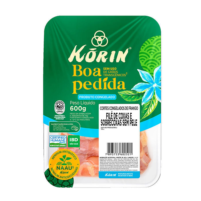 FILÉ DE COXA E SOBRECOXA SEM PELE CONGELADA KORIN BDJ 600G