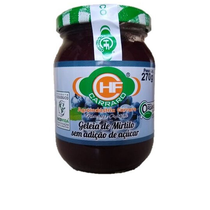 Geleia de Mirtilo Orgânico sem açucar - Carraro  260 G