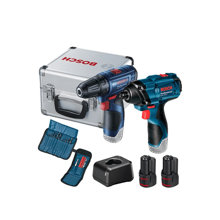 COMBO BOSCH PARAFUSADEIRA GSR 120-LI+CHAVE IMPACTO GDR120-LI MALETA ALUMINIO + 2