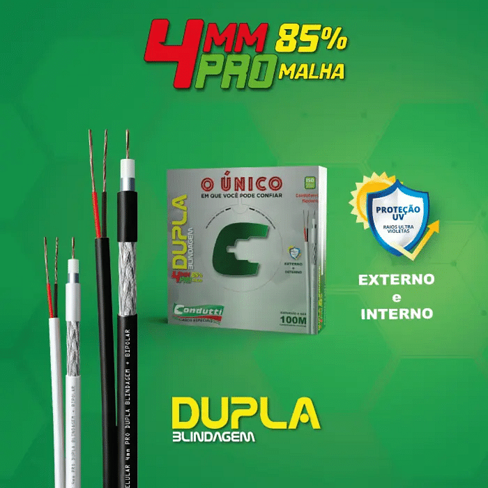 CABO COAXIAL RF4MM PRO 85% DUPLA BLINDAGEM NU PT CX 100M 2X26AWG