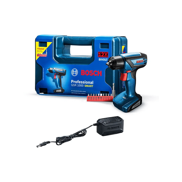 PARAFUSADEIRA FURADEIRA A BATERIA BOSCH GSR 1000 SMART 12V KIT MALETA+ACESSÓRIO