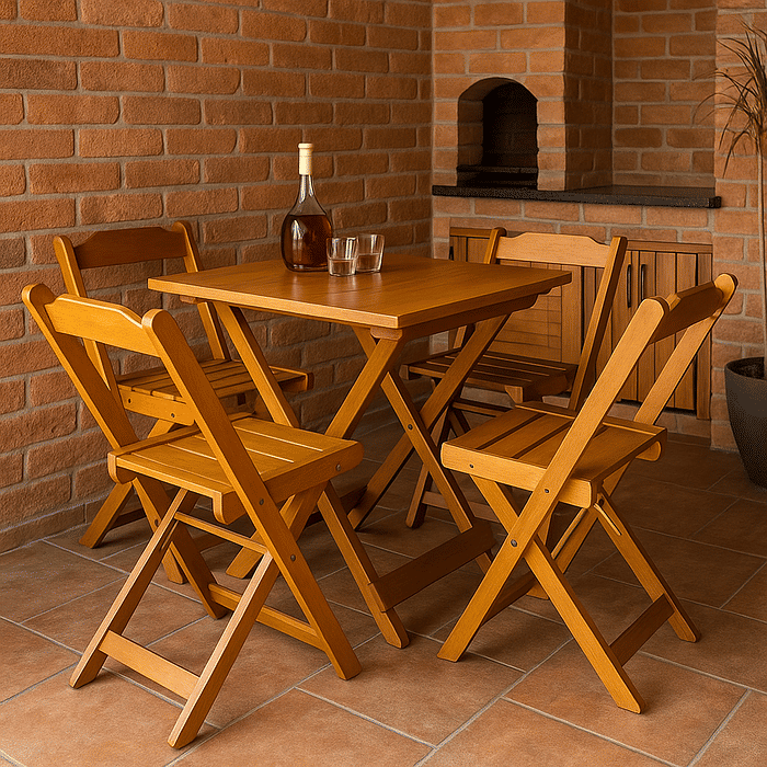 Conjunto Dobrável 70x70 Mesa com 4 Cadeiras Paraná