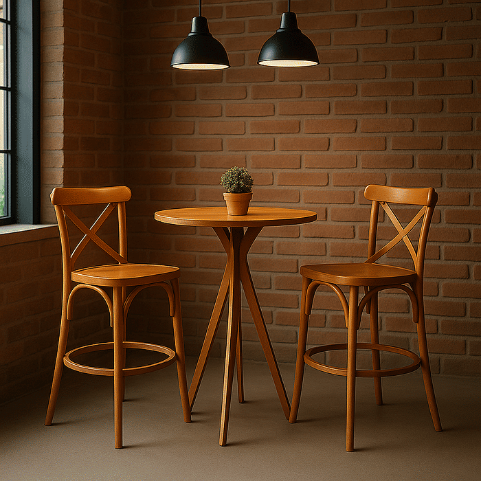 Conjunto Bistrô Fixo Mesa Redonda X com 2 Banquetas X