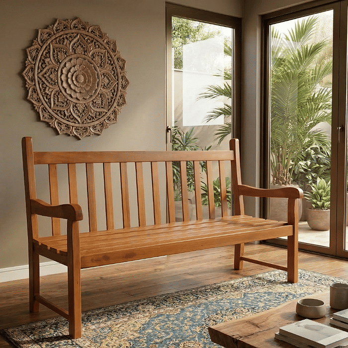 Banco de Jardim Namoradeira de Madeira 3 lugares Com Verniz