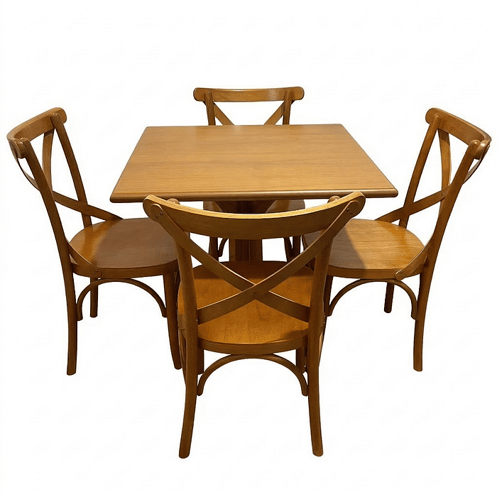 Mesa X 80x80 Com 4 Cadeiras X Madeira Maciça Mel