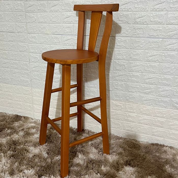 Banqueta Fixa Alta de Madeira Maciça com Verniz