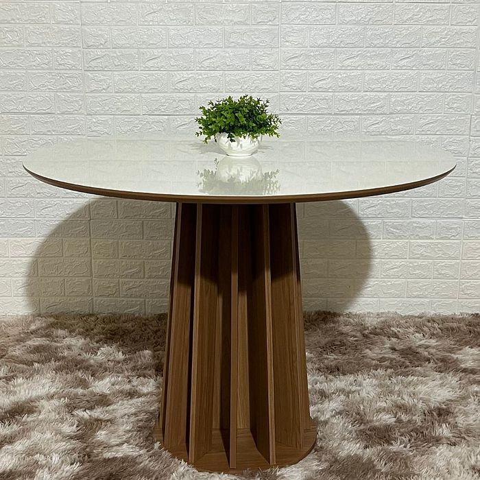 Mesa Redonda Ripada 105cm - Off White/Freijo