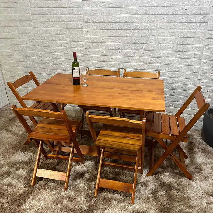 Conjunto Dobrável 120x70 Mesa com 6 Cadeiras