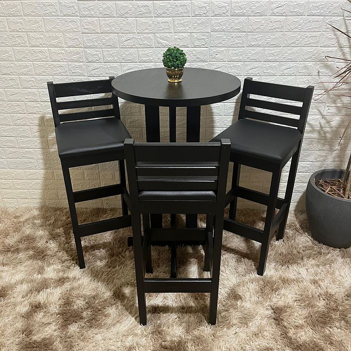 Conjunto Bistrô Fixo Mesa com 3 Banquetas Estofadas Premium