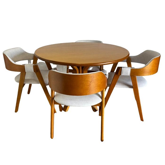 Conjunto Mesa X Redonda 120cm Com 4 Cadeiras de Madeira Maciça Encosto Anatômico
