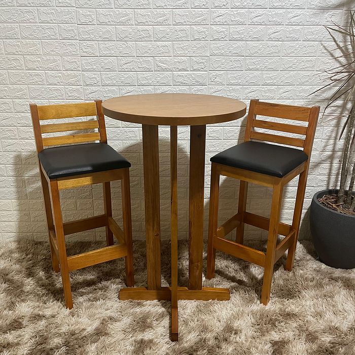 Conjunto Bistrô Fixo Mesa com 2 Banquetas Estofadas Premium