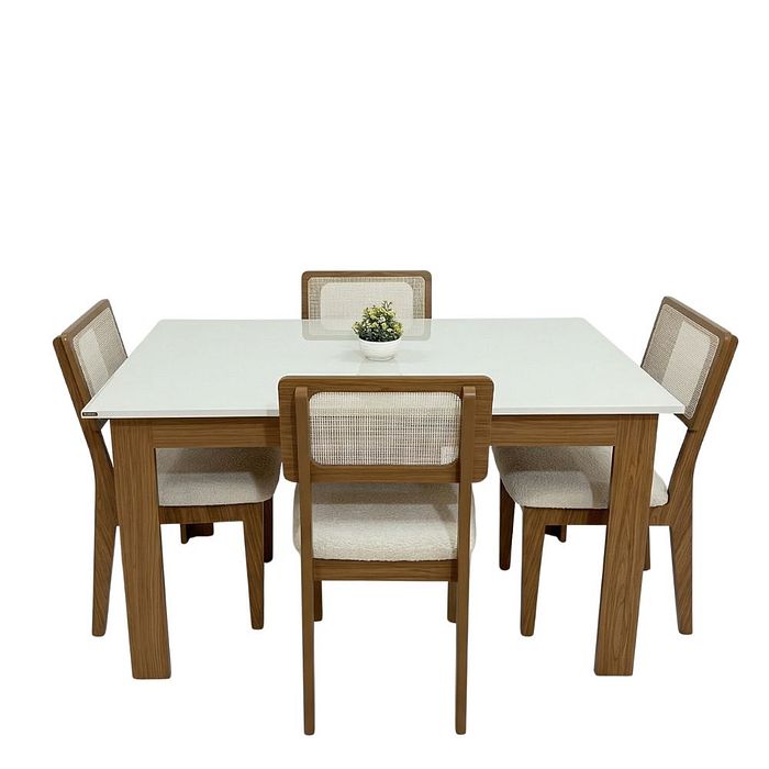 Conjunto Mesa 140x90cm Com 4 Cadeiras Estofadas Telinha
