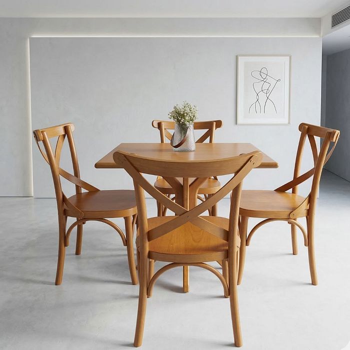 Mesa X 80x80 Com 4 Cadeiras X Madeira Maciça Mel