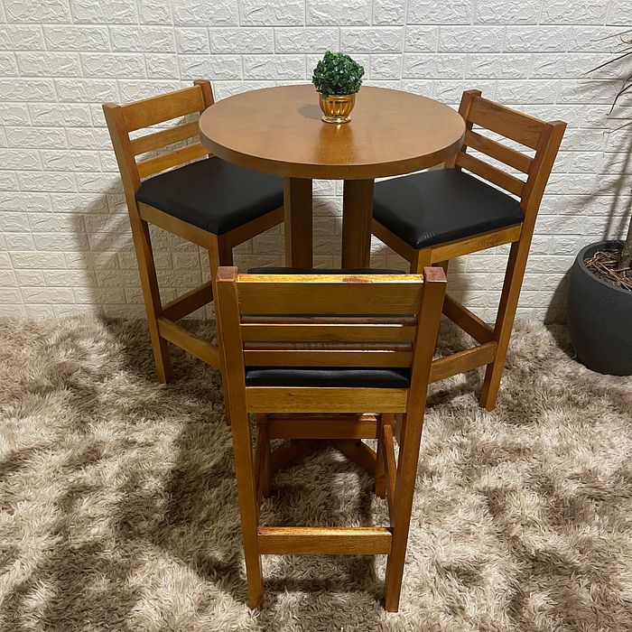 Conjunto Bistrô Fixo Mesa com 3 Banquetas Estofadas Premium