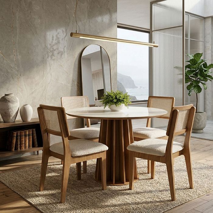 Conjunto Mesa Redonda Ripada 105cm Com 4 Cadeiras de Telinha